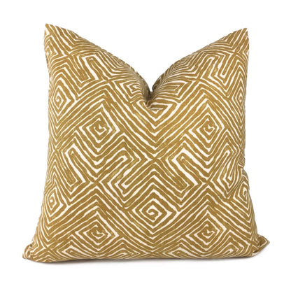 Nate Berkus Tribal Maze Ochre Yellow Cream Cotton Print Pillow Cover