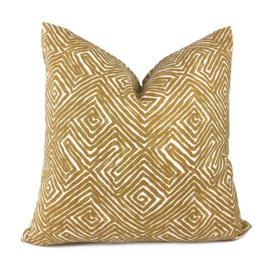 Nate Berkus Tribal Maze Ochre Yellow Cream Cotton Print Pillow Cover