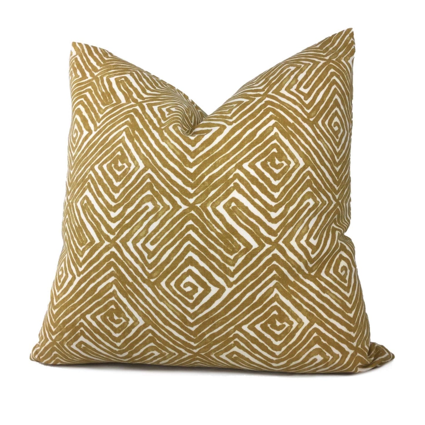 Nate Berkus Tribal Maze Ochre Yellow Cream Cotton Print 20x20 Pillow Cover