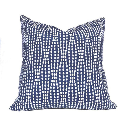 Navy Blue White Abstract Pearl Strands Pillow Cover, Fits 18x18 Cushion Inserts