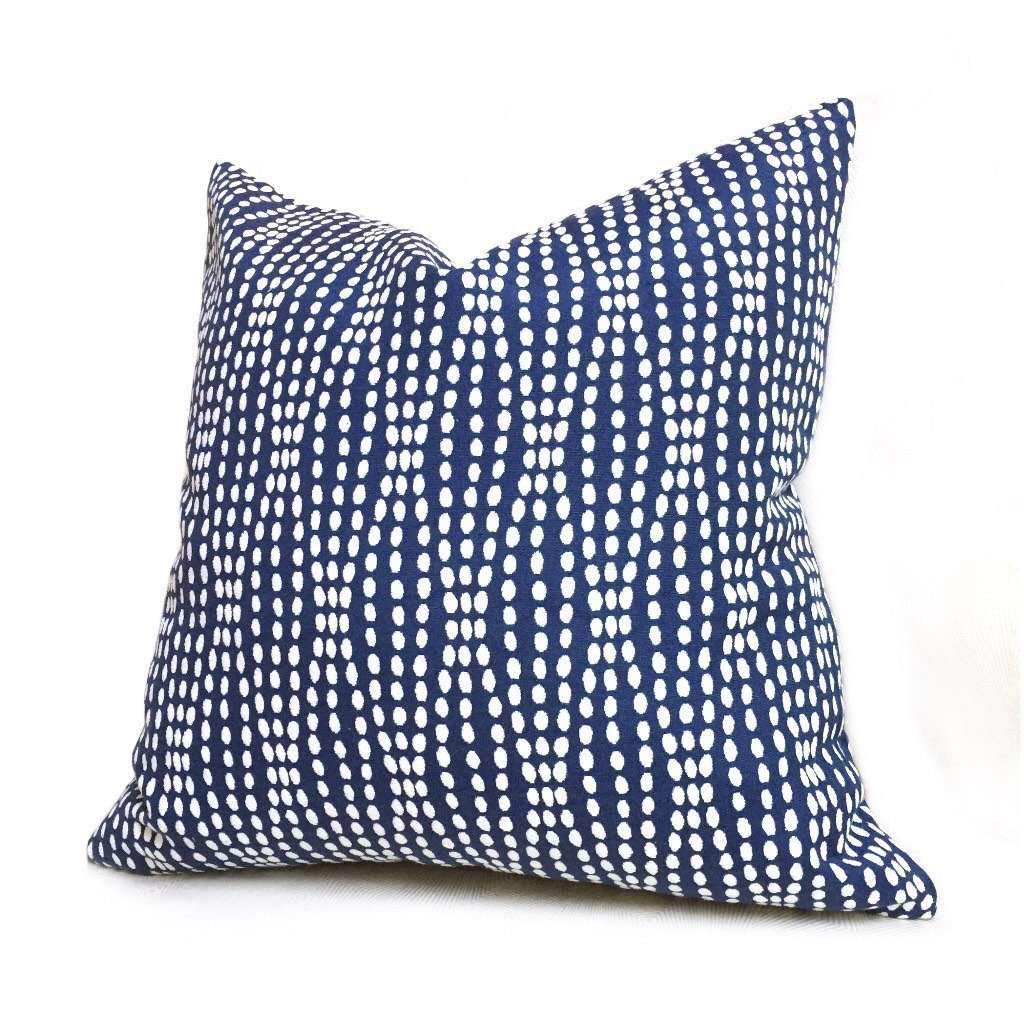 Navy Blue White Abstract Pearl Strands Pillow Cover, Fits 18x18 Cushion Inserts