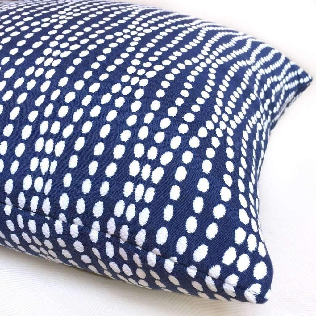 Navy Blue White Abstract Pearl Strands Pillow Cover, Fits 18x18 Cushion Inserts