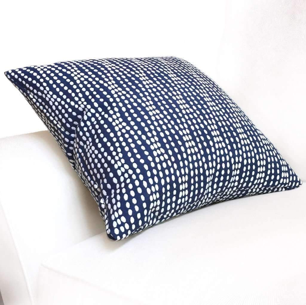 Navy Blue White Abstract Pearl Strands Pillow Cover, Fits 18x18 Cushion Inserts