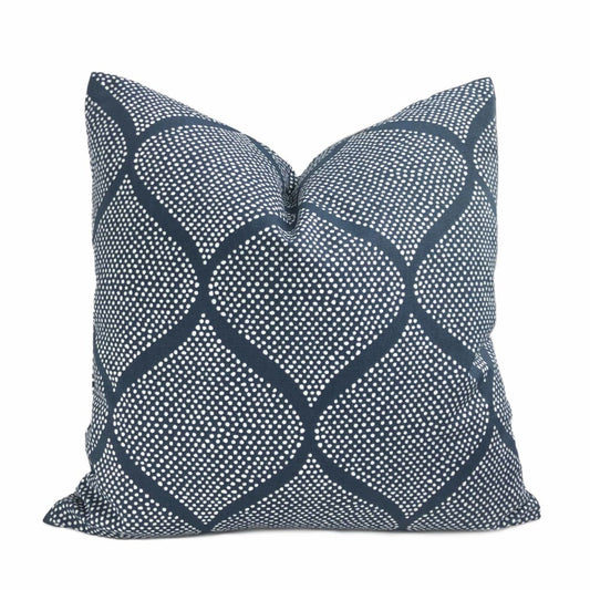 Navy Blue White Ogee Dots Cotton Print Pillow Cover - Aloriam