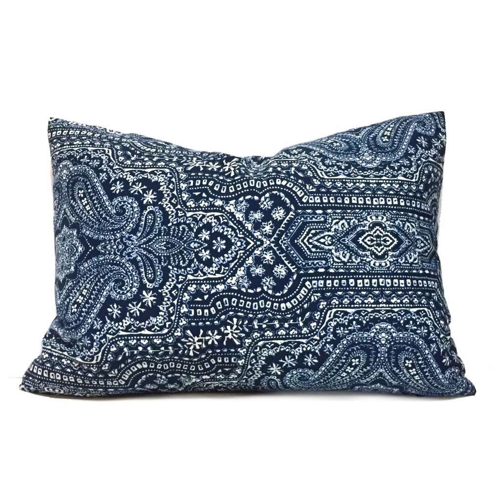 Navy Blue Paisley Sofa Pillow