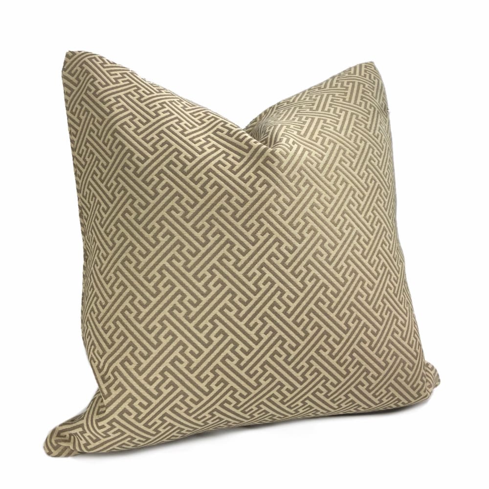 Naxos Taupe Brown Beige Greek Key Pillow Cover - Aloriam