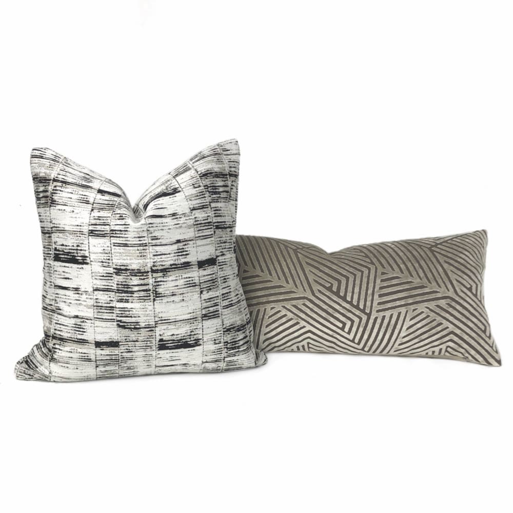 Newman Black Taupe Off-White Abstract Stripe Pillow Cover - Aloriam