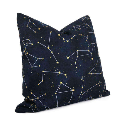 Night Sky Stars And Constellations Navy Blue Gold Cotton Print Pillow Cover