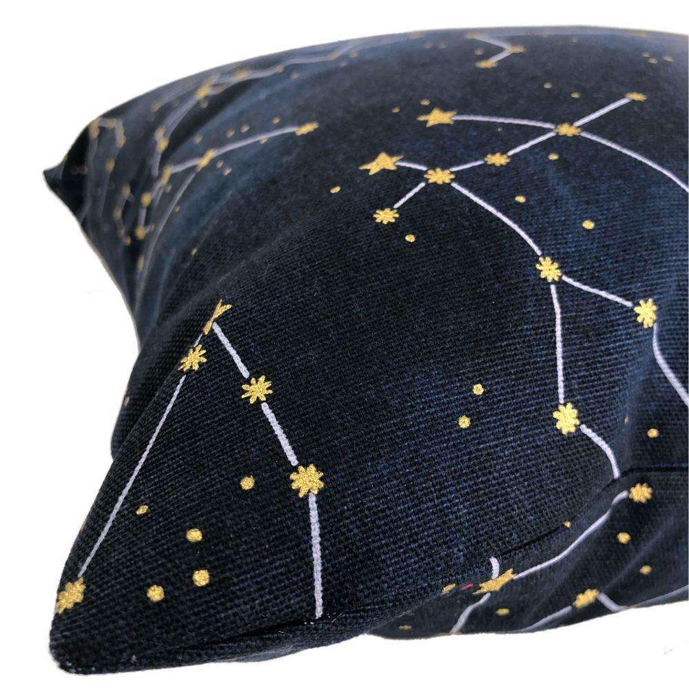 Night Sky Stars And Constellations Navy Blue Gold Cotton Print Pillow Cover