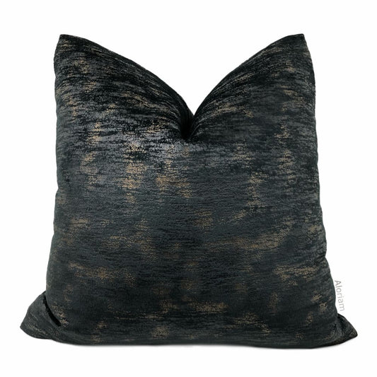 Nimbus Pyrite Black Gold Metallic Quartz Velveteen Pillow Cover - Aloriam