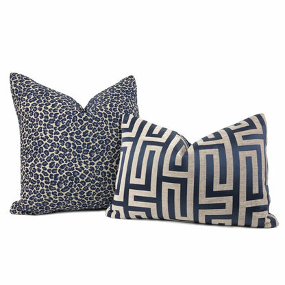 Niobe Navy Blue Leopard Spots Chenille Pillow Cover - Aloriam