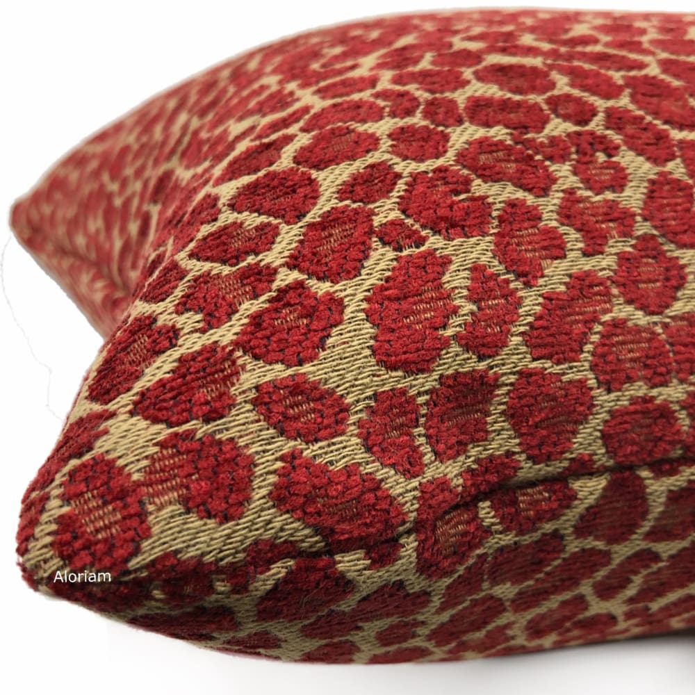 Niobe Red Camel Tan Leopard Spots Chenille Pillow Cover - Aloriam