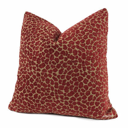 Niobe Red Camel Tan Leopard Spots Chenille Pillow Cover - Aloriam