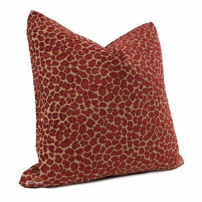 Niobe Red Camel Tan Leopard Spots Chenille Pillow Cover - Aloriam