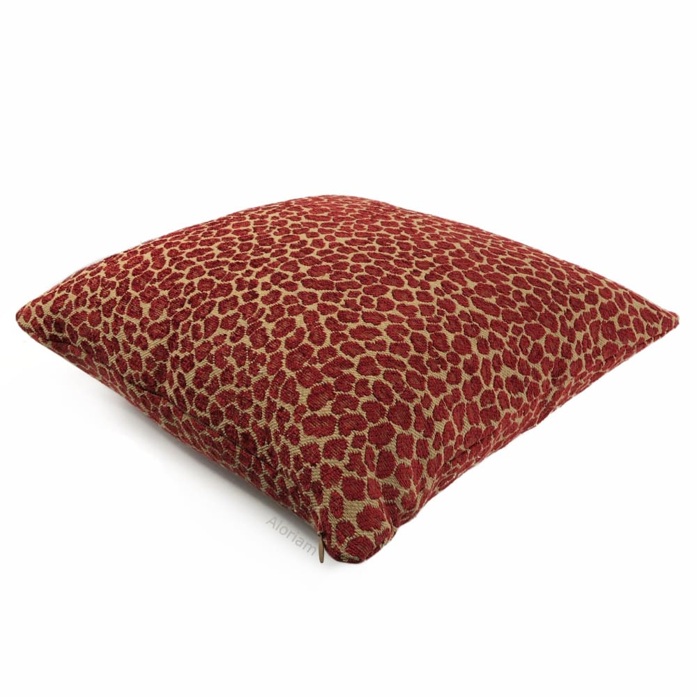 Niobe Red Camel Tan Leopard Spots Chenille Pillow Cover - Aloriam