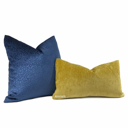 Nyssa Sapphire Blue Leopard Embossed Velvet Pillow Cover - Aloriam