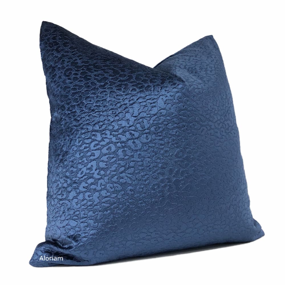 Nyssa Sapphire Blue Leopard Embossed Velvet Pillow Cover - Aloriam