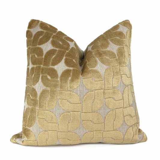 Oberlin Golden Brown Geo Links Cut Velvet Pillow Cover - Aloriam