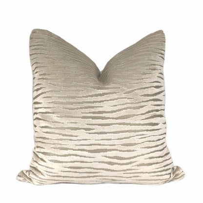 Odette Champagne Beige Cut Velvet Stripe Pillow Cover - Aloriam