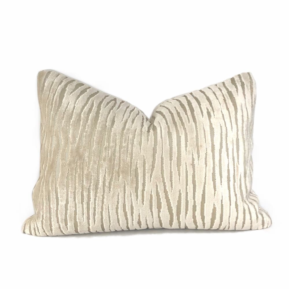 Odette Champagne Beige Cut Velvet Stripe Pillow Cover - Aloriam