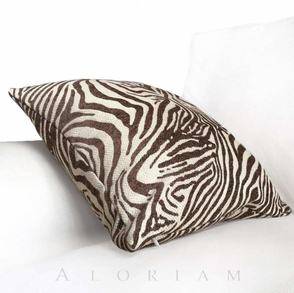 Brown Beige Small Zebra Animal Stripe Chenille Upholstery Pillow Cushion Cover