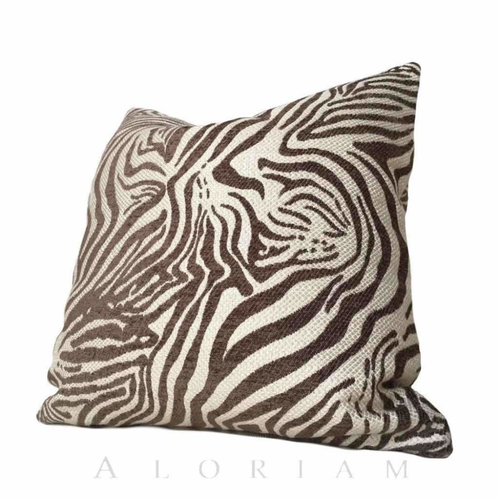 Brown Beige Small Zebra Animal Stripe Chenille Upholstery Pillow Cushion Cover