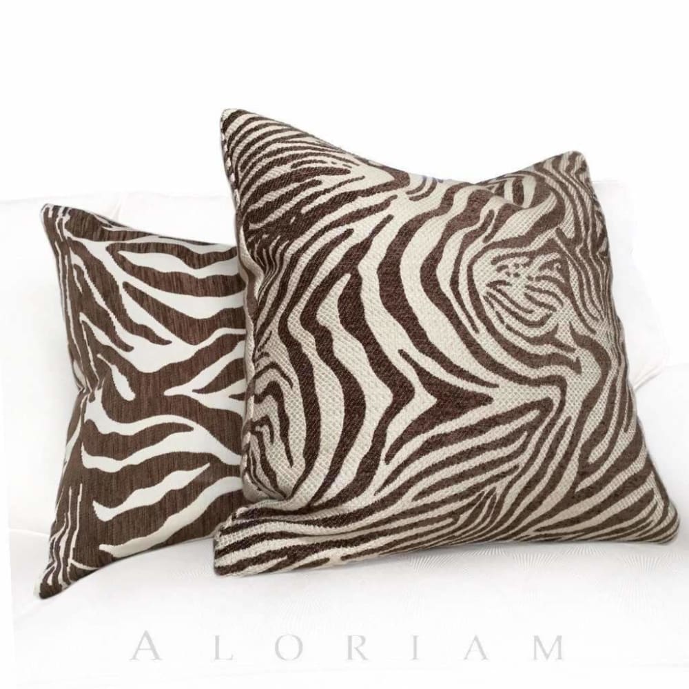 Brown Beige Small Zebra Animal Stripe Chenille Upholstery Pillow Cushion Cover