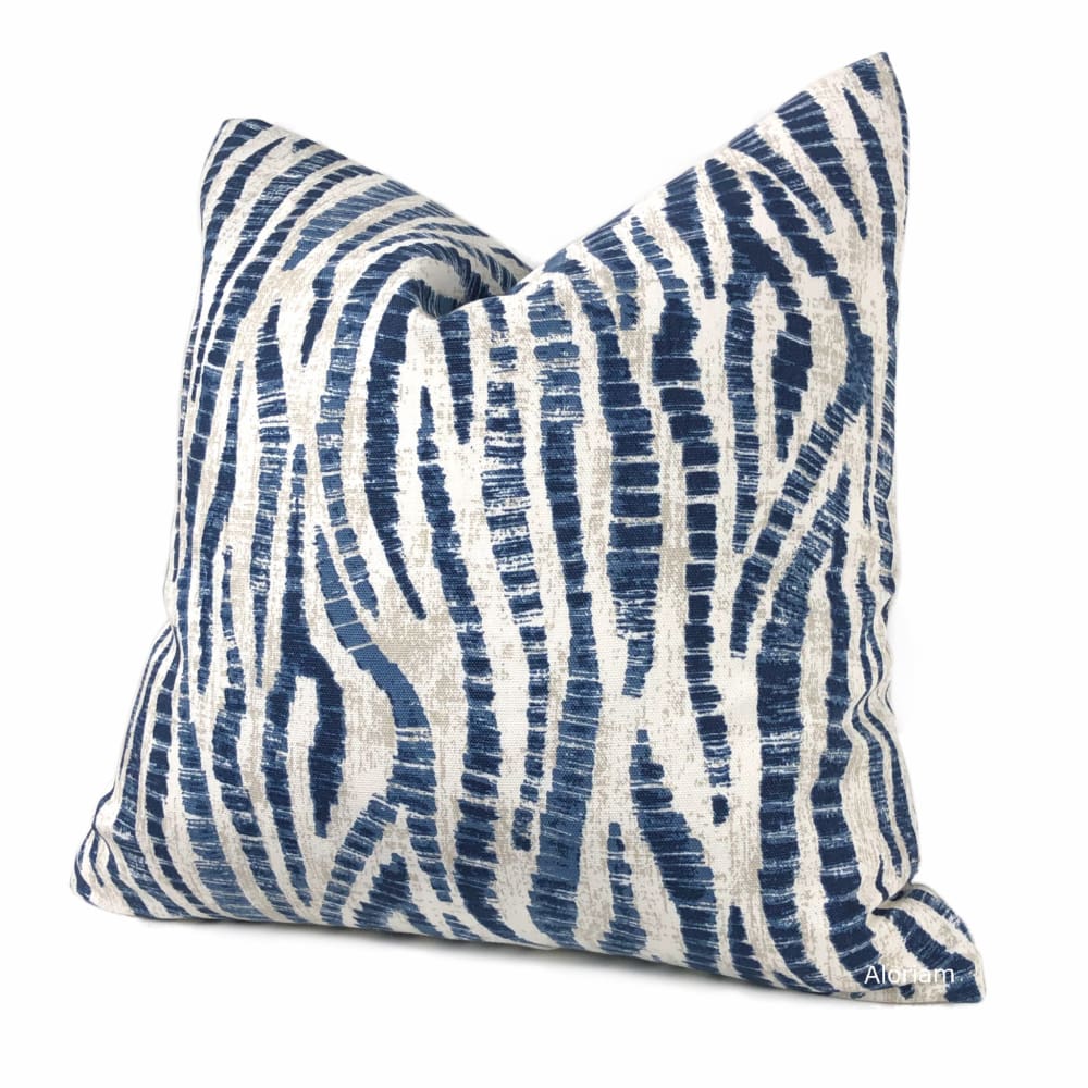 Omar Blue Ecru Animal Stripe Pillow Cover - Aloriam