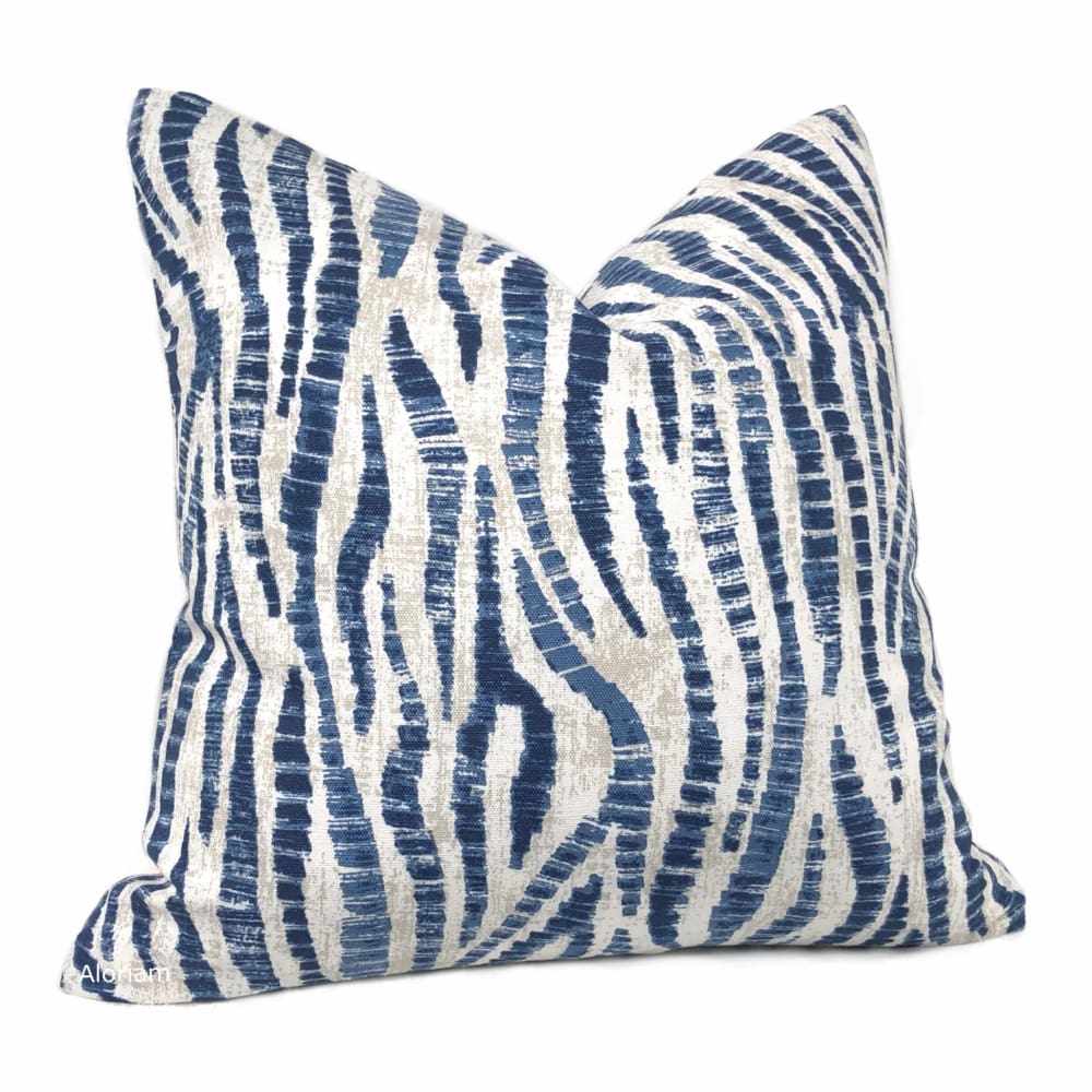 Omar Blue Ecru Animal Stripe Pillow Cover - Aloriam