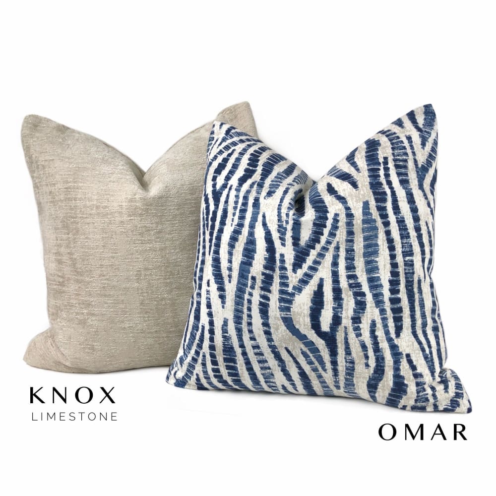 Omar Blue Ecru Animal Stripe Pillow Cover - Aloriam