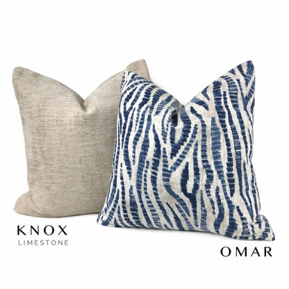 Omar Blue Ecru Animal Stripe Pillow Cover - Aloriam