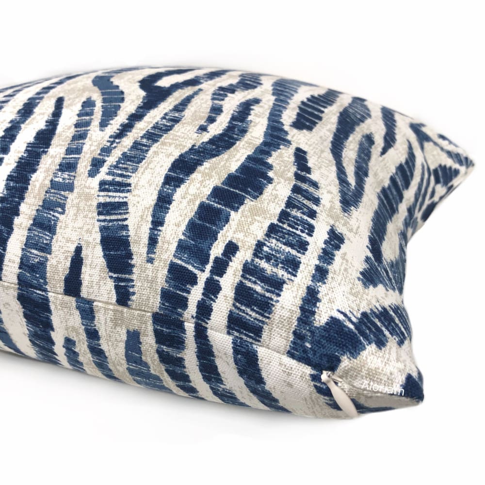 Omar Blue Ecru Animal Stripe Pillow Cover - Aloriam