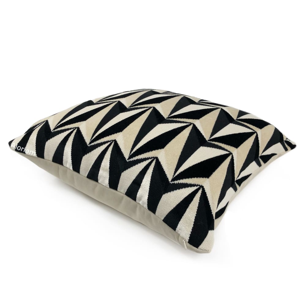 Origami Rockets Black Cream Geometric Velvet Pillow Cover - Aloriam