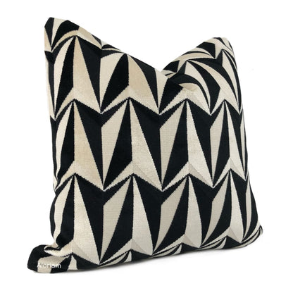 Origami Rockets Black Cream Geometric Velvet Pillow Cover - Aloriam