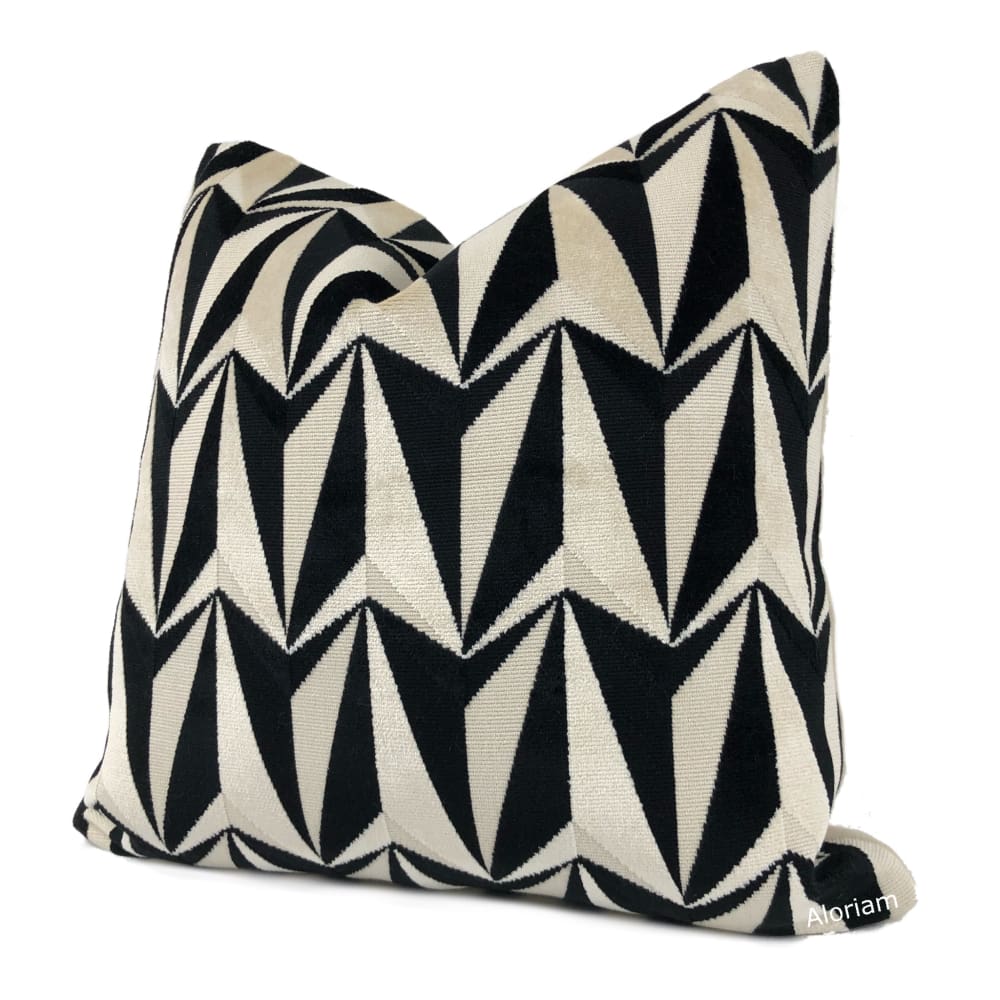 Origami Rockets Black Cream Geometric Velvet Pillow Cover - Aloriam