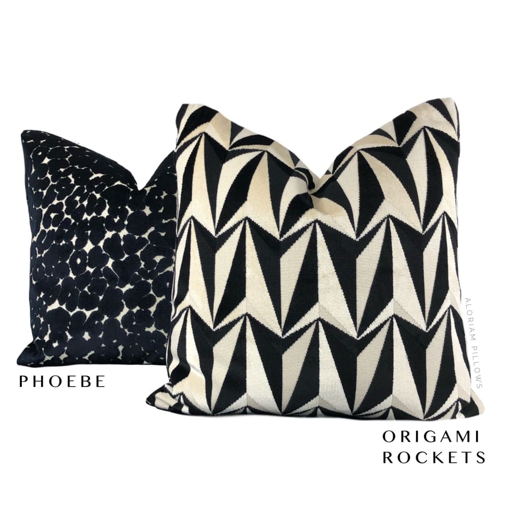 Aloriam Origami Rockets Black Cream Geometric Velvet Pillow Cover Fits 18x18 Insert 17x17 Cover Last One Solid Cream