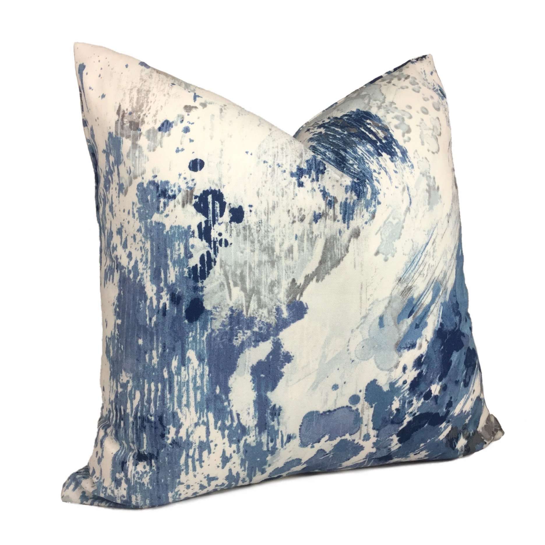 Blue Gray White Modern Art Cotton Print 20x20 Pillow Cover