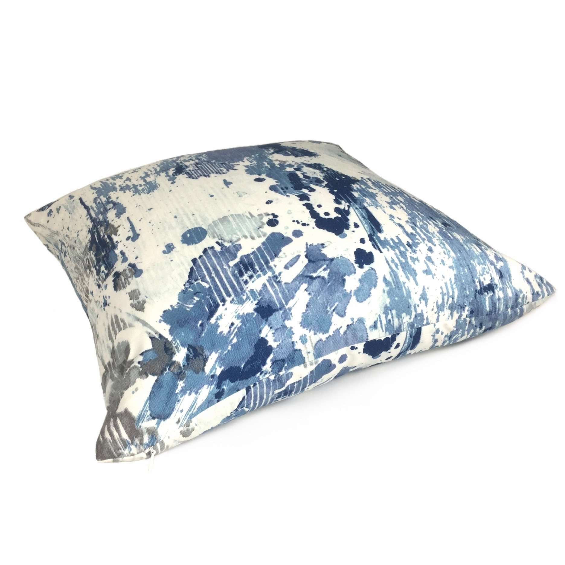 Blue Gray White Modern Art Cotton Print Throw Pillow Cover