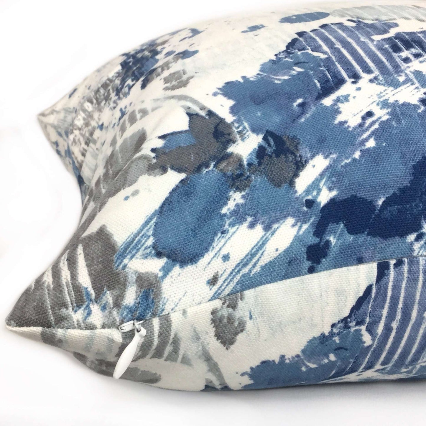 Blue Gray White Modern Art Cotton Print Decorative Pillow Cover