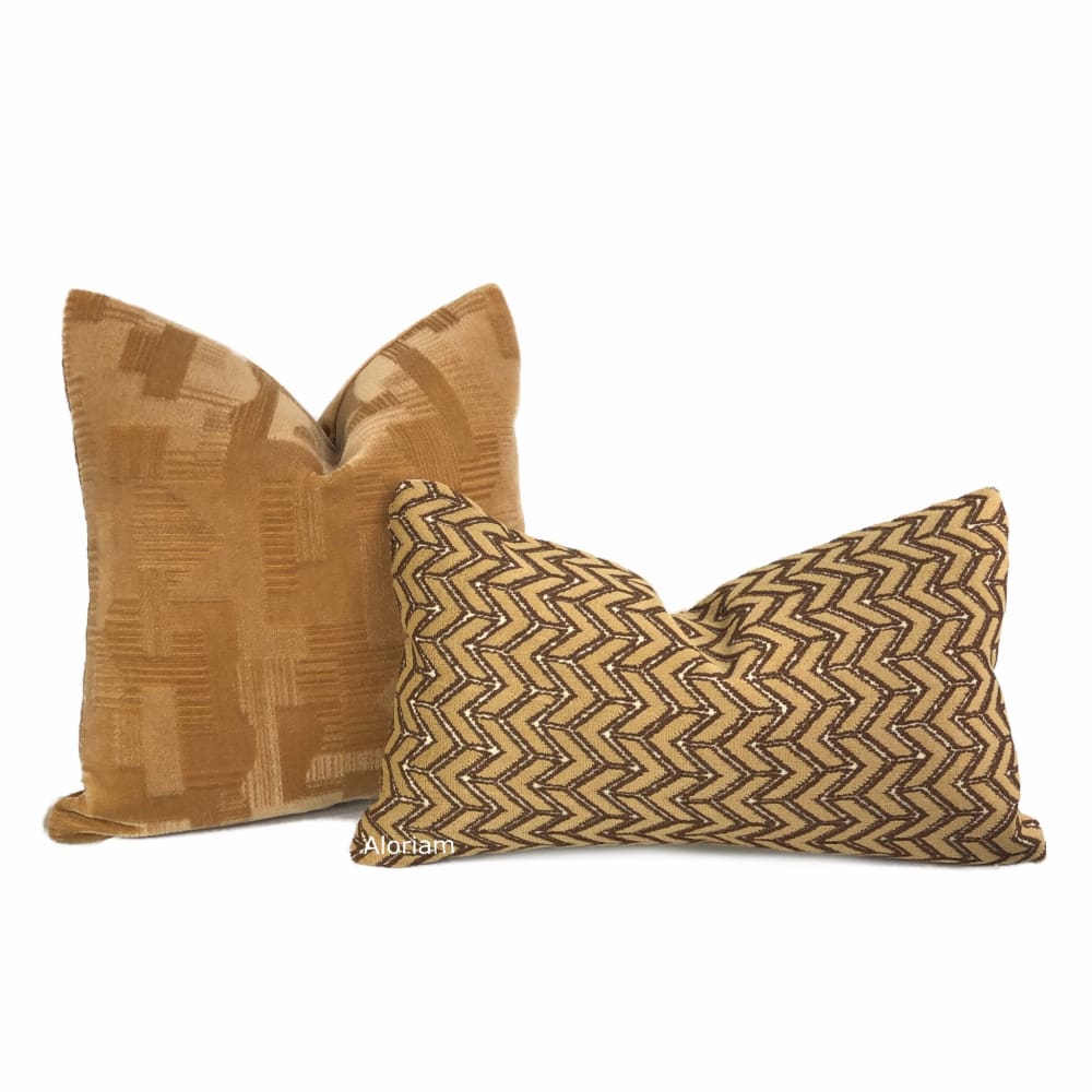 Oslow Mid-Century Modern Adobe Brown Mohair Velvet Pillow Cover (Brunschwig & Fils Fabric) - Aloriam