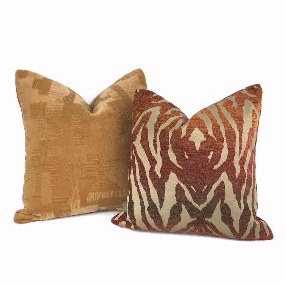 Oslow Mid-Century Modern Adobe Brown Mohair Velvet Pillow Cover (Brunschwig & Fils Fabric) - Aloriam