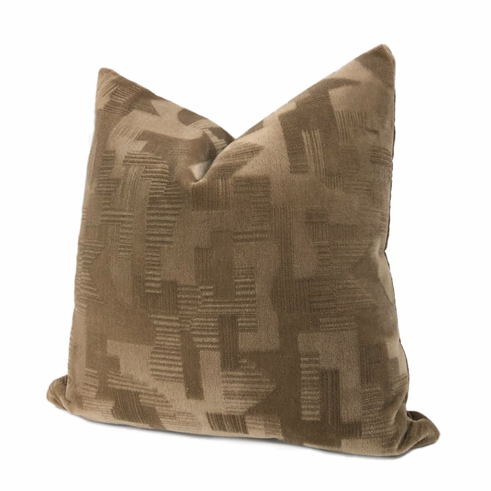 Oslow Mid-Century Modern Brown Mohair Velvet Pillow Cover (Brunschwig & Fils Fabric) - Aloriam