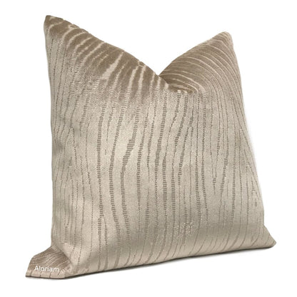 Ovid Light Sandy Brown Wave Stripe Cut Velvet Pillow Cover - Aloriam