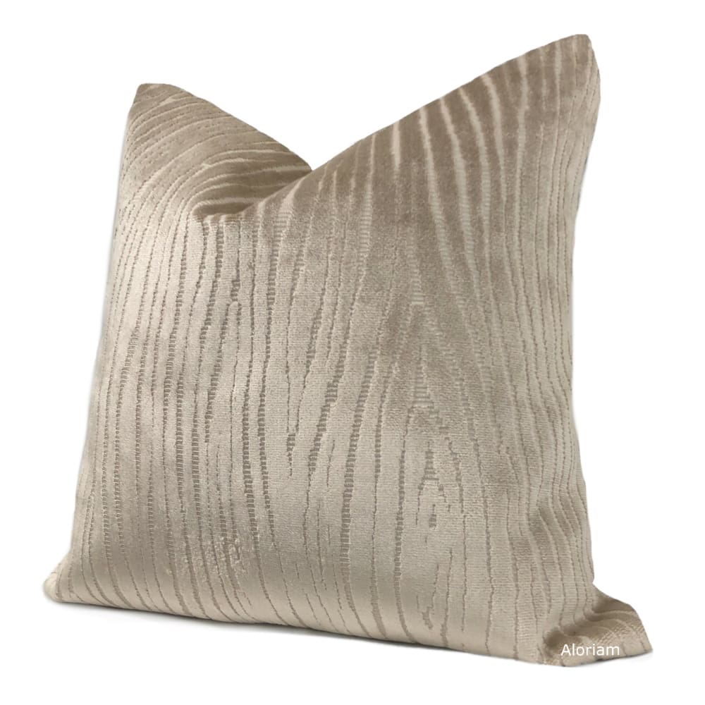 Ovid Light Sandy Brown Wave Stripe Cut Velvet Pillow Cover - Aloriam