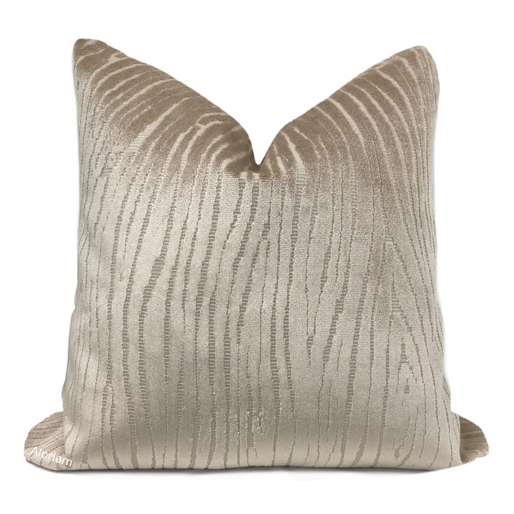 Ovid Light Sandy Brown Wave Stripe Cut Velvet Pillow Cover - Aloriam