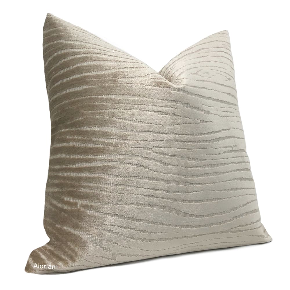 Ovid Light Sandy Brown Wave Stripe Cut Velvet Pillow Cover - Aloriam