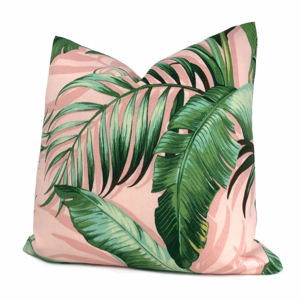 Palmiers Pink Green Palm Leaf Print Indoor Outdoor Pillow Cover Tommy Aloriam