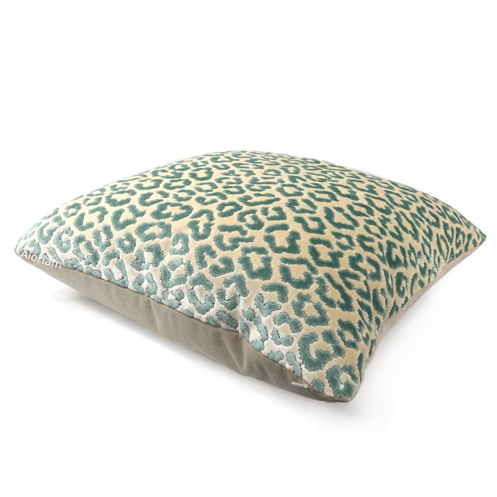 Panthere Aqua Green Ivory Leopard Spot Italian Cut Velvet Pillow Cover (Brunschwig & Fils fabric) - Aloriam