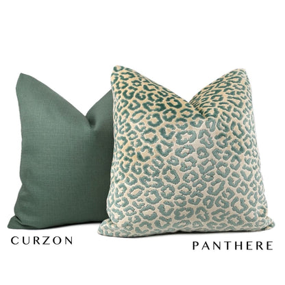 Panthere Aqua Green Ivory Leopard Spot Italian Cut Velvet Pillow Cover (Brunschwig & Fils fabric) - Aloriam