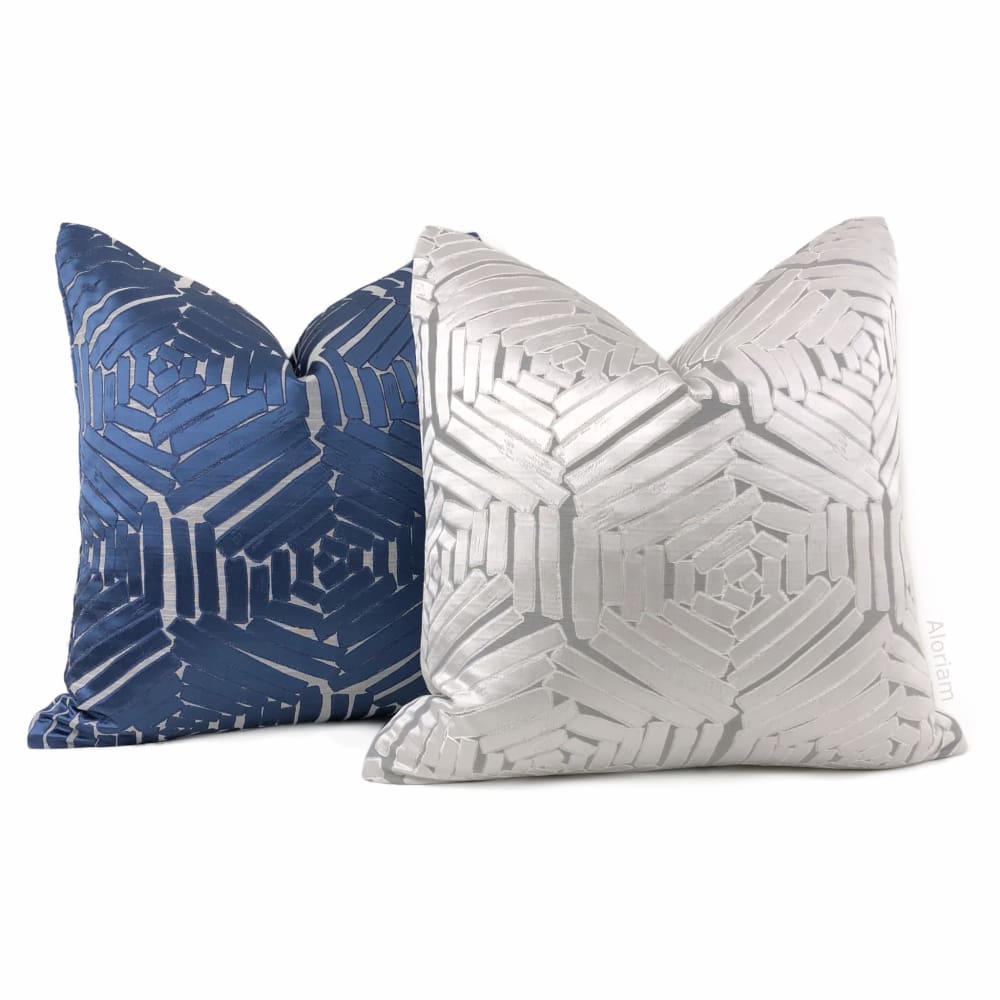 Percival Blue Gray Freeform Hexagons Pillow Cover - Aloriam